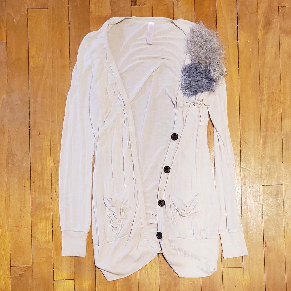 Cream Cardigan with Floral Accent